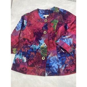 Women's Jacket Size 18 Coldwater Creek Multi-Color Art to Wear Button 3/4 Sleeve